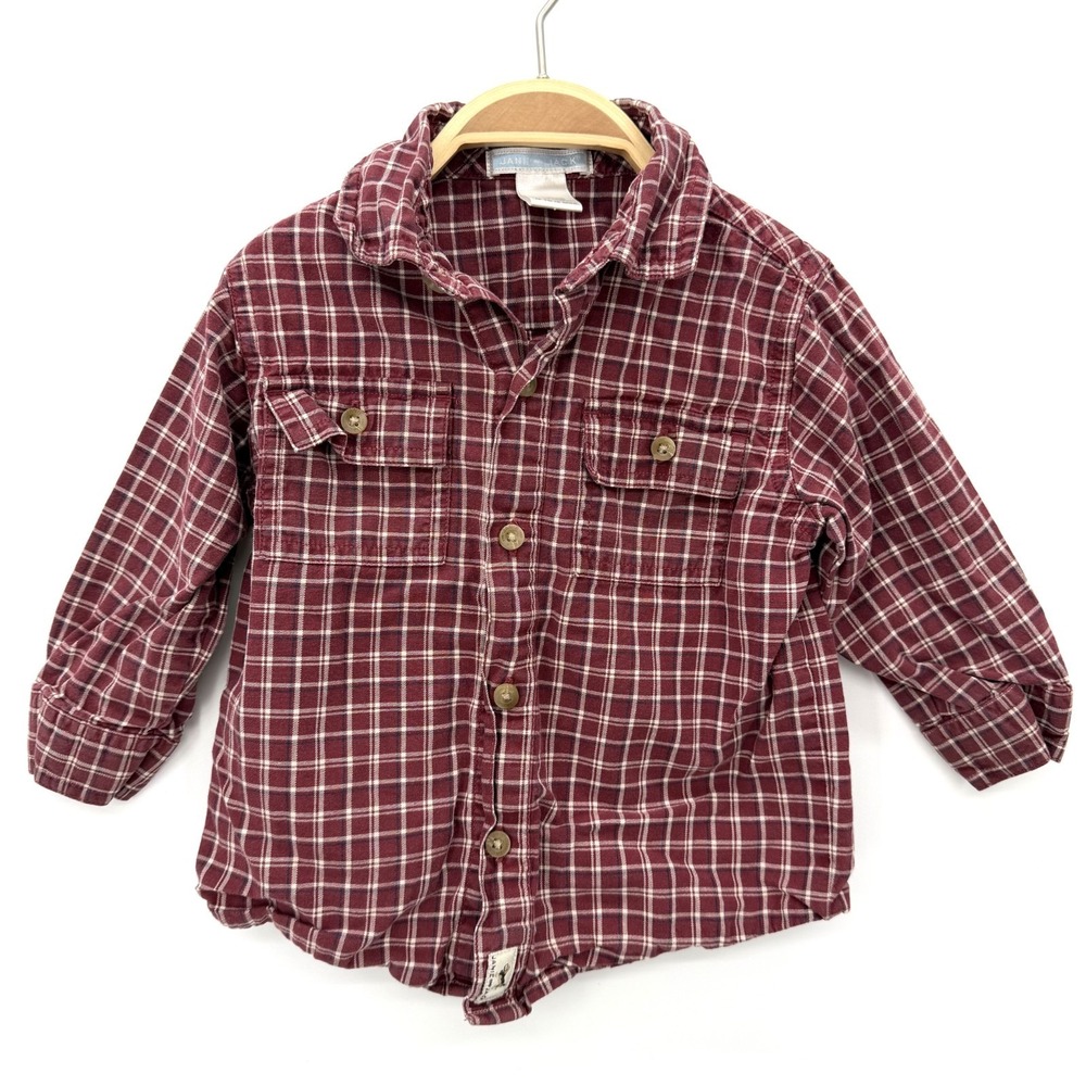 Janie & Jack Plaid Button Up Shirt Boys Size 12-18 mos Red Long Sleeve